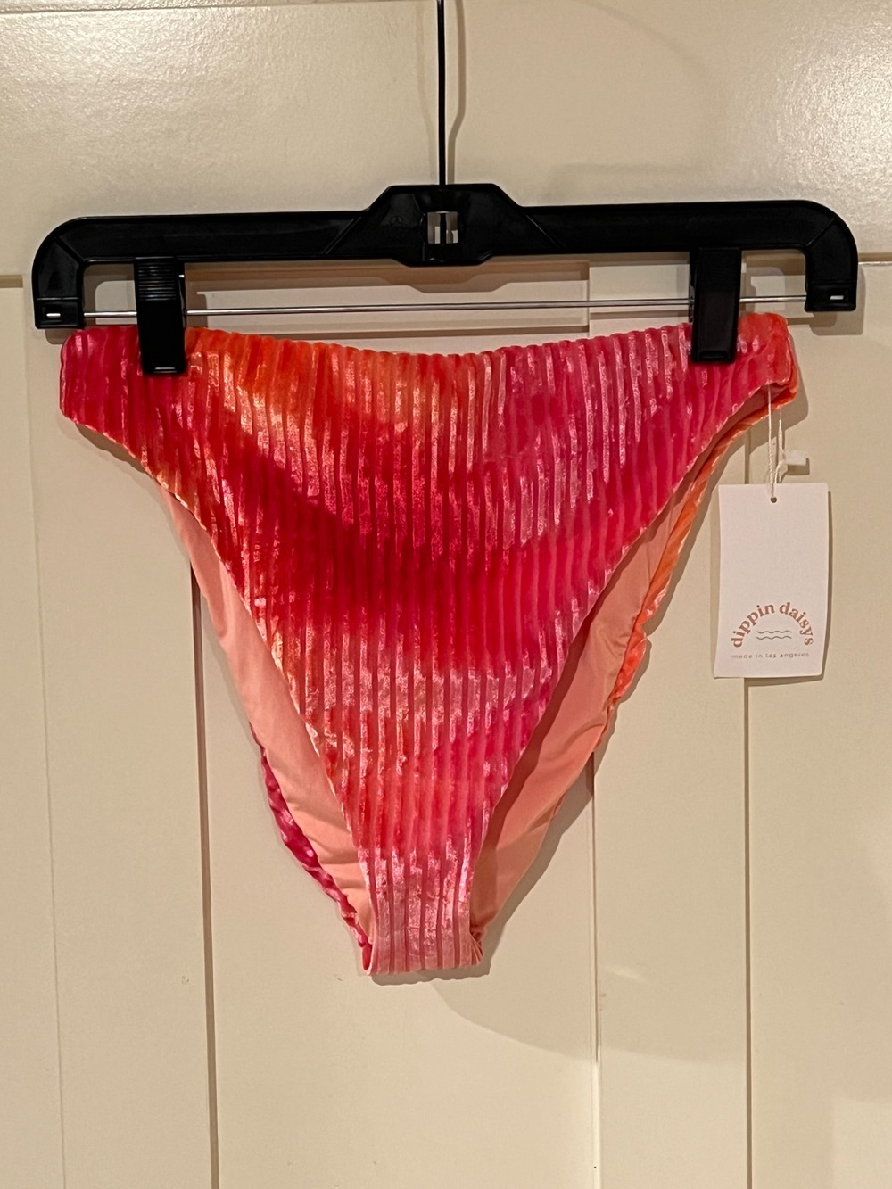 Dippin' Daisy's Seashore Ribbed Bikini Bottom Vibrant Pink and Orange Medium